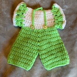 Hand Crochet Nursery Decoration Art‎ Little Boy Green & White Overalls